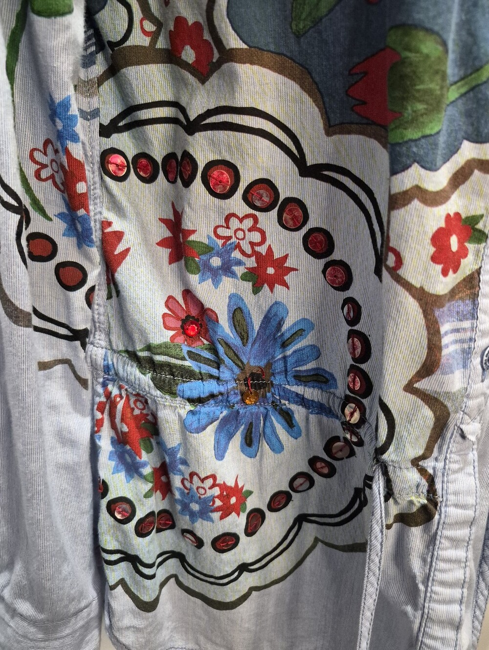 Desigual Patchwork Floral Embellished Tunic Blouse Blue Size L - Picture 2 of 9